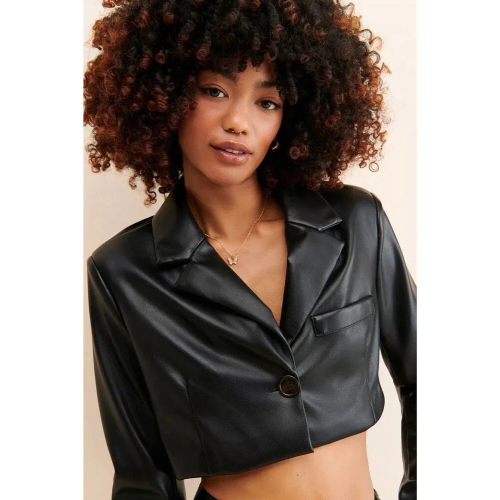 Urban Outfitters UO Kendall Faux Leather Cropped Blazer Size S